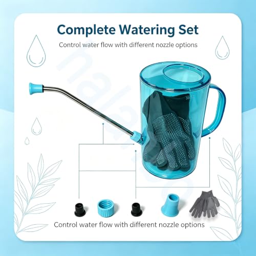 Small Watering Can 2L with Long Spout, Plastic，Blue | 68oz Capacity, Lightweight Design, Indoor & Outdoor Use, Portable, Long Reach Spout - color: Blue