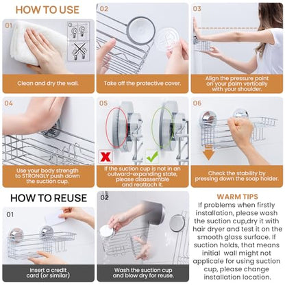 Shower Caddy Suction Cup Shower Shelves Shower Holder，Silver | No Drill, Heavy Duty, Small, Wall Mount, Soap Holder, Shampoo Holder - color: 1 X Silver