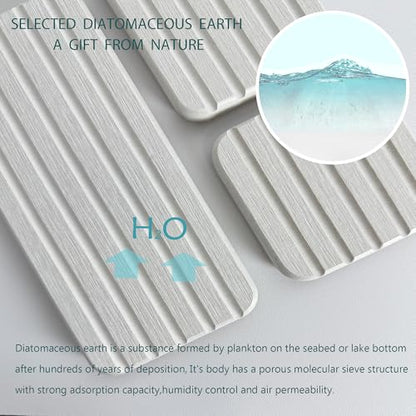 NiuYichee Set of 4 Water Absorbing Stone Trays for Kitchen Sink, Quick-Drying Stone Soap Tray, Diatomite Bathroom Soap Dish, 2pcs 3.15" x 3.15" + 2pcs 7.1" x 3.15", Light Grey - color: Set of 4 Light Grey With Grooves