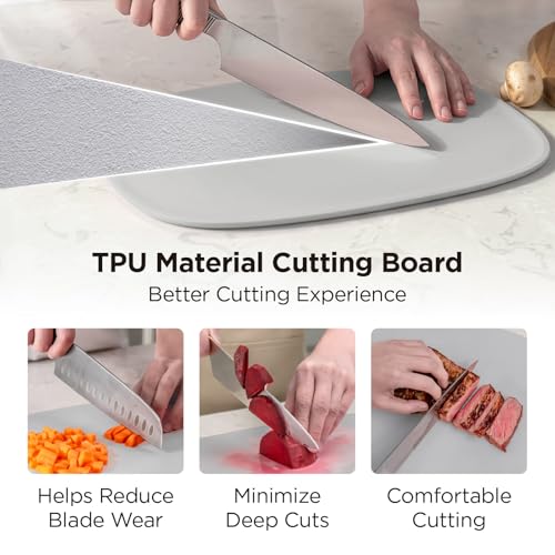 Kitchen Mama DuoEssentials TPU Cutting Board Set, 2 Sizes, Metal Gray | Knife Friendly, Non Slip, Dishwasher Safe, Flexible with Juice Groove, Odor Resistant - color: Metal Gray