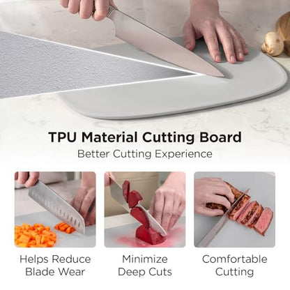 Kitchen Mama DuoEssentials TPU Cutting Board Set, 2 Sizes, Metal Gray | Knife Friendly, Non Slip, Dishwasher Safe, Flexible with Juice Groove, Odor Resistant - color: Metal Gray