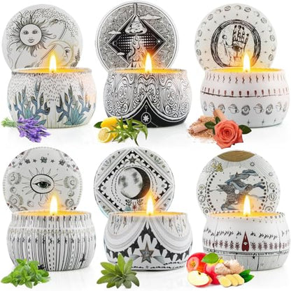 Candle Set for Women Gift, Scented Candles, 6 Pack Large Natural Soy Wax Candles in Tins, Stress Relief Gifts for Women, Aromatherapy Candle, 5.7oz Each, 30-35 Hr Burn, Ideal Gifts for Mom Birthday - size: Large 6-Candle Set (Boho)