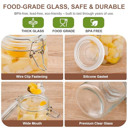 Glass Jars with Airtight Lids, 26oz Glass Storage Jars Set of 6, Thick Food Storage Containers for Pantry Organization, Kitchen Counter, Coffee, Pasta, Cereal - size: 26 fl oz x 6 - Cylinder
