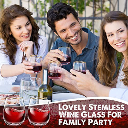 Mimorou Stemless Wine Glasses & Gold Rim, Set of 8, 15 oz Red Wine Glasses | Gold Rimmed, Elegant Style, Stable Base Prevents Tipping, for Wedding Party Events or Daily, as a Housewarming Gift