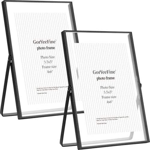 Black 4x6'' Floating Picture Frame Set of 2,For Photo Sizes (2x3'',3.5x5''),Beautiful Metal Beaded Edge Frames Adjustable Tabletop/Shelf Photo Frame,Classy Gift Choice for Wedding,Christmas,Party - color: Black, size: 4x6''For 3.5x5''2PK
