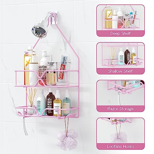 TreeLen Pink Shower Caddy Over Shower Head, Pink Bathroom Accessories, Gift for Girlfriend, Wife, Little Girl - color: Pink