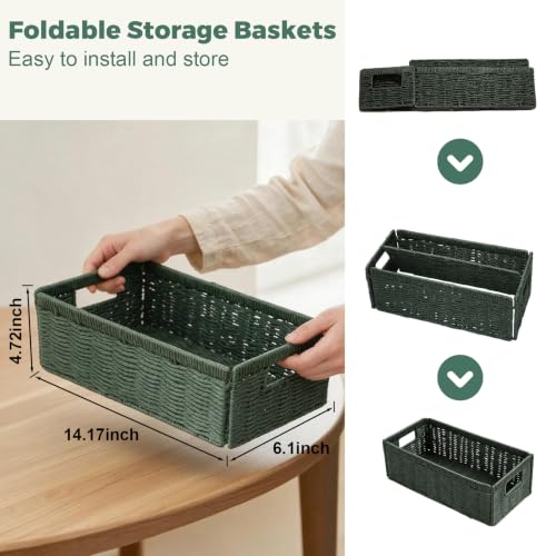 Paper Rope Wicker Baskets with Handles, Toilet Paper Basket for Toilet Tank Top, Small Wicke Baskets for Organizing Shelves (Green-2) - color: Green-2