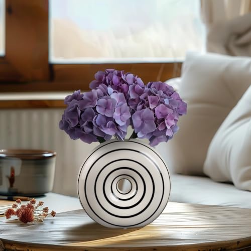 Ceramic Small Donut Vase Hand Painted Glossy Finish Flower Vase, Black and White, Unique Modern Home Decor for Living Room, Coffee Table, Mid Century Decor - size: Small