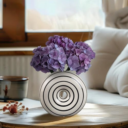 Ceramic Small Donut Vase Hand Painted Glossy Finish Flower Vase, Black and White, Unique Modern Home Decor for Living Room, Coffee Table, Mid Century Decor - size: Small