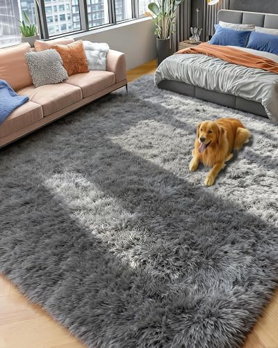 Grey Fluffy Rugs for Bedroom 4x6 Area Rug Shag Rug for Kids Room Furry Carpet Modern Living Room Rug Soft Shaggy Boys Rug Fuzzy Throw Rugs for Home Decor Aesthetic, Dorm Nursery Gray - color: 2- Grey, size: 4' x 6' (Rectangular)