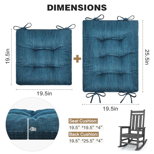 baibu Patented Dual-Layer Rocking Chair Cushion Set, 19.5 x 19.5 in, Blue | Two-piece memory foam seat and back cushion set with secure ties and a non-slip bottom for indoor rocking chairs. - color: Blue