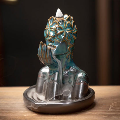Flower Masked Half Face of Women Statue Backflow Incense Holder,Waterfall Incense Burner Holder for Sticks Cones Home Office Yoga AI033 - color: Women a
