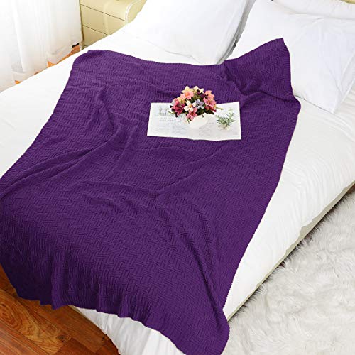 uxcell 100% Cotton Knit Throw Blanket, Cable Decors Purple 47x70 - color: Purple