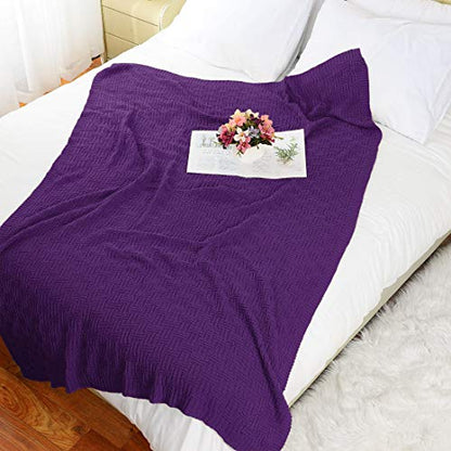 uxcell 100% Cotton Knit Throw Blanket, Cable Decors Purple 47x70 - color: Purple