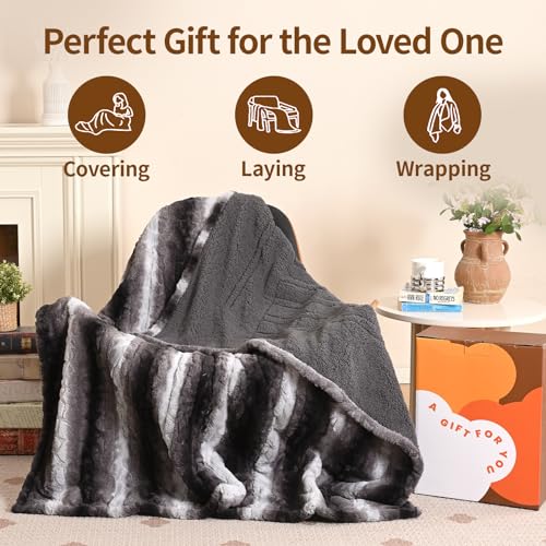 Bearhug Heated Blanket 6 Heat Settings Electric Blanket, 4-Hour Auto Shut-Off, Luxurious Faux Fur & Sherpa Dual-Sided Heated Throw, Machine Washable, 50 x 60 Inches, Gift-Ready Elegant Packaging - color: Cocoa Fade Stripe, size: Throw 50" x 60"
