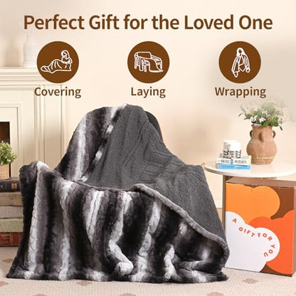 Bearhug Heated Blanket 6 Heat Settings Electric Blanket, 4-Hour Auto Shut-Off, Luxurious Faux Fur & Sherpa Dual-Sided Heated Throw, Machine Washable, 50 x 60 Inches, Gift-Ready Elegant Packaging - color: Cocoa Fade Stripe, size: Throw 50" x 60"