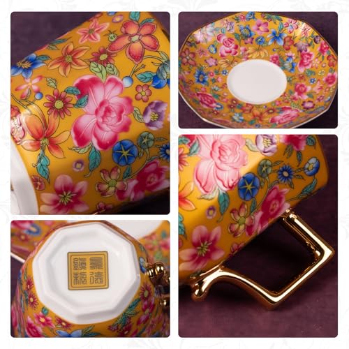 KAMMAK Tea Cup and Saucer, Ceramic Coffee Cups, 4.4 oz, Set of 2 | Porcelain Tea Cups with Saucers for Coffee and Cappuccino, Ideal for Breakfast, Afternoon Tea and Entertaining,647+648N - style: 647N+648N