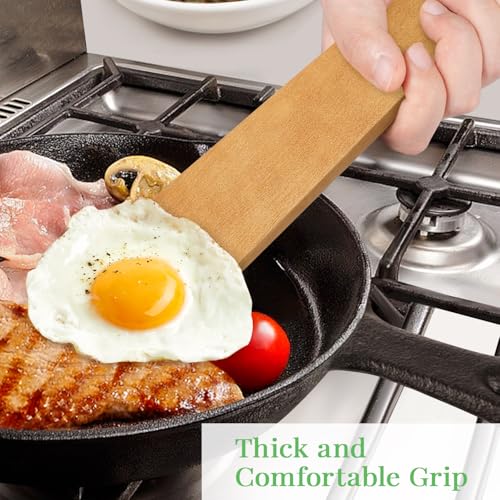 MORGLES 3Pcs Wooden Spatula Set, 12" Long Handle for Nonstick Pans Cooking | Acacia wood, flat scraper, 12" ergo handle, non-scratch, nonstick & cast-iron safe, flips/stirs/scrapes - color: Acacia Brown