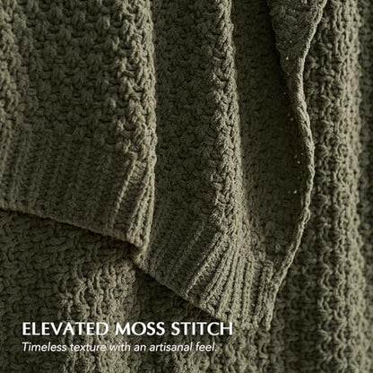 EVERGRACEHOME Chunky Chenille Knit Throw Blanket, 50 x 60, Olive Green | Sculpted Moss Stitch, Chic Modern Farmhouse, All-Season Warmth, OEKO-TEX® Certified, Elegant Blanket for Couch, Bed, Sofa - color: Olive Green, size: 50" X 60"