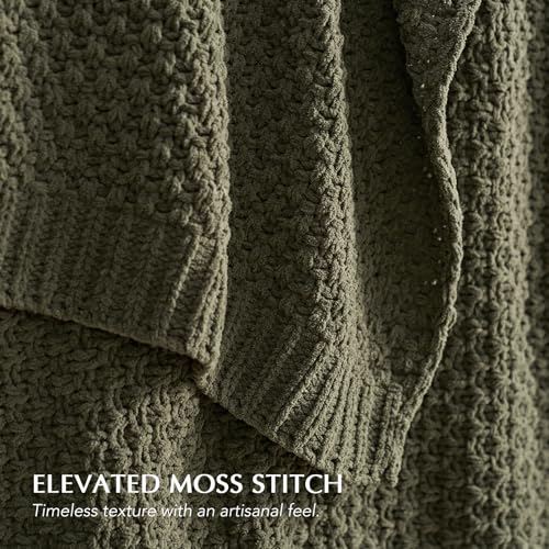 EVERGRACEHOME Chunky Chenille Knit Throw Blanket, 108x92, Olive Green | Sculpted Moss Stitch, Chic Modern Farmhouse, All-Season Warmth, OEKO-TEX® Certified, Oversized King for Couch, Bed, Sofa - color: Olive Green, size: 108" X 92"