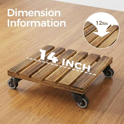 Bamworld 14 Inch Large Plant Stand Wood Plant Caddy with Wheels Heavy Duty Plant Dolly with 360 Lbs Capacity, 360° Lockable Wheels for Large Plant Pots, Indoor and Outdoor Use 2-Pack - size: 14inch-Square-2 pack