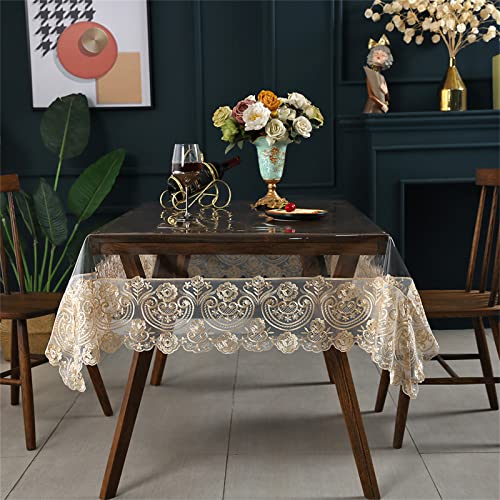 Dimatic Clear Plastic Waterproof Tablecloth, Vinyl PVC Rectangle Table Cloth with Lace Macrame, Oil Spill Proof, Table Cover for Dining Tables, Parties and Holidays (Champagne, 60 x 86 Inch) - color: Champagne, size: 86" x 60" (Rectangular)