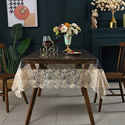Dimatic Clear Plastic Waterproof Tablecloth, Vinyl PVC Rectangle Table Cloth with Lace Macrame, Oil Spill Proof, Table Cover for Dining Tables, Parties and Holidays (Champagne, 60 x 120 Inch) - color: Champagne, size: 120" x 60" (Rectangular)
