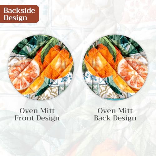 Maison d'Hermine Oven Gloves 100% Cotton Oven Mitt (7" x 13", Pack of 1) | With Loop Heat Resistant BBQ Cooking Gloves Baking Grilling Kitchen Handling Hot Pans Spring Summer - Agrume - color: 010 - Agrume, size: 7.5" x 13" (Oven Mitt)