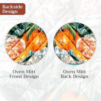 Maison d'Hermine Oven Gloves 100% Cotton Oven Mitt (7" x 13", Pack of 1) | With Loop Heat Resistant BBQ Cooking Gloves Baking Grilling Kitchen Handling Hot Pans Spring Summer - Agrume - color: 010 - Agrume, size: 7.5" x 13" (Oven Mitt)