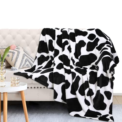 MACEVIA Flannel Fleece Throw Blanket for Couch, Black Cow Print Blanket, Fuzzy Cozy Comfy Soft Fluffy Plush Cute Cow Blanket for Bed Sofa 260GSM, Suitable for All Seasons (Dairy Cow,50x60inches) - color: Cow Print, size: Flannel Fleece (50x60 IN)