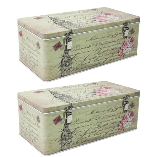 DreamsEden Decorative Keepsake Boxes (Pack of 2) - Tin Metal Small Storage Box with Hinged Lid, Vintage Memory Container Case Gift Boxes for Keepsakes Seed Wedding Card Letter Artwork Photos - color: 2x Tower