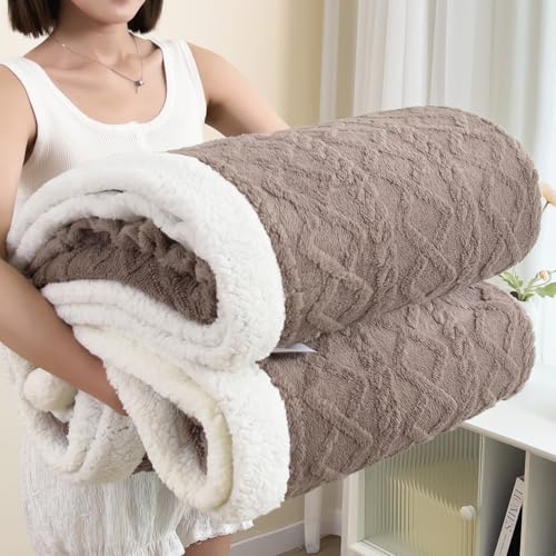 Twin Size Reversible Sherpa Fleece Blanket for Bed,Khaki,60"x80" | Machine Washable Thick Double-sided Plush Feel without Heavy Bulk,Lightweight Warmth for Bed,Couch,Travel,Pets & Easy Care - color: Brown, size: Twin(60"x80")