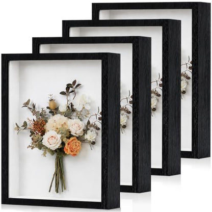 Shadow Box Frame 8"x 10" - 4 Pack Wood Deep Shadowbox with Glass Shadow Boxes Display Cases Suitable for Photos, Dried Flowers, DIY Crafts Medals Picture Frames for Wall Tabletop (Black) - size: 8x10-4pcs-black