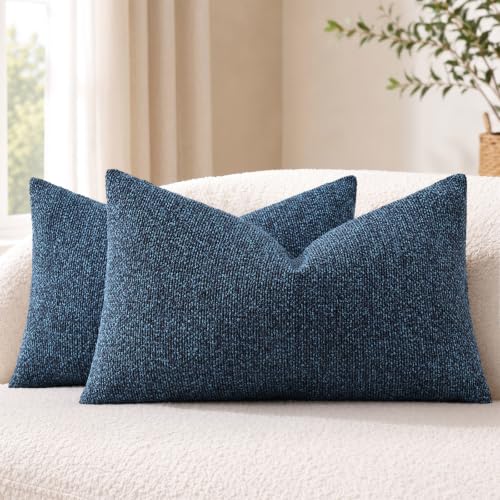 decorUhome Textured Woven Throw Pillow Covers 12x20 Set of 2 Navy Blue | Boucle Texture, Hidden Zipper, Modern Organic Decorative Pillow Covers for Couch Sofa Living Room Bedroom, Neutral Home Décor - color: Navy Blue, size: 20" x 12" (Pack of 2)
