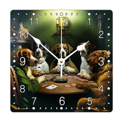 Dog Playing Poker Wall Clock Funny Dog Square Decorative Clocks Battery Operated 12 Inch Silent Non-Ticking Farmhouse Decor for Living Room Bedroom Office Kitchen Wedding Gift - color: Style-8, size: 12x12 in