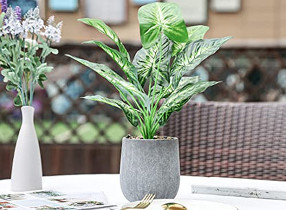 Der Rose 16" Fake Plant Potted Taro Leaf with Rocks for Home Decor | Single potted taro leaf faux plant，a green accent for office desk bathroom shelf and living room，eco-friendly