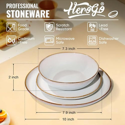 Herogo Stoneware Dinnerware Sets, 12 Piece Dinner Dishes Set for 4, Ceramic Plates and Bowls Dishware, Tableware Includes Dinner Salad Plates, Soup Bowls, Microwave & Dishwasher Safe, Pearl White - color: Pearl White, size: 4 Set (12pcs)