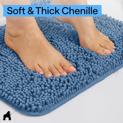 GORILLA GRIP Bathroom Rug Sets 3 Piece, Bath Mat Set and Oval Toilet Base with Rubber Backing, Plush Absorbent Shaggy Chenille Washable Mats, Includes 24x19.5, 24x17 and 30x20 Inch Rugs, Navy - color: Navy, style: 24"x19.5" + 24"x17" + 30"x20" - 3 Pack
