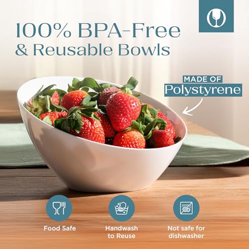 5 Pack White Angled Plastic Serving Bowl Disposable for Party Table 20oz | Angled Bowl Design. Chip, Candy, Salad & Fruit Use. Disposable Party Tableware. Buffet & Wedding Serving. White Plastic. - color: White, size: Medium 20 OZ