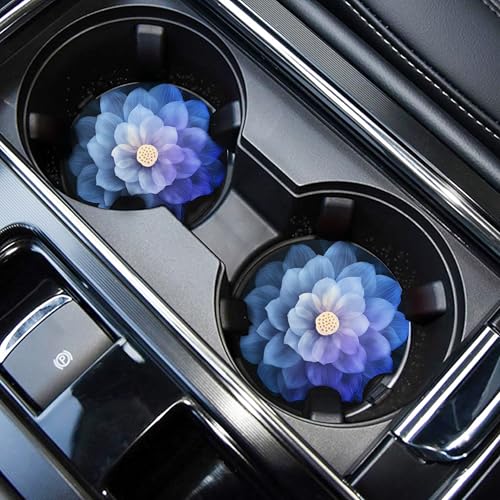 WOCOCN Cute Cup Holder Coasters for Your Car with Fingertip Grip | Auto Accessories for Women & Men,Pack of 2, Blue Lotus Flower A - color: Blue Lotus Flower A