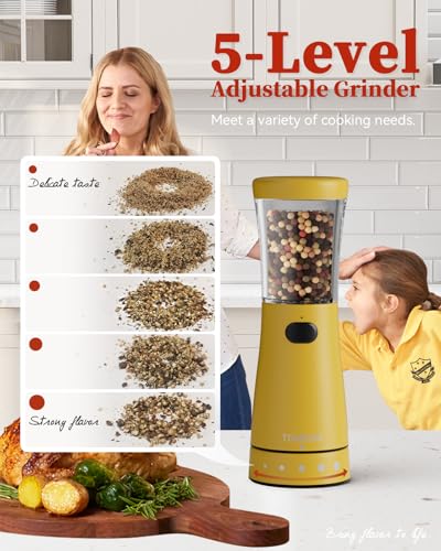 Electric Salt and Pepper Grinder Set with Storage Base, Stainless Steel Rechargeable Salt and Pepper Grinder Set with 4.5 oz Large Capacity, 1.8" Wide Mouth, Adjustable Coarseness, Ideal for Kitchen - color: Yellow