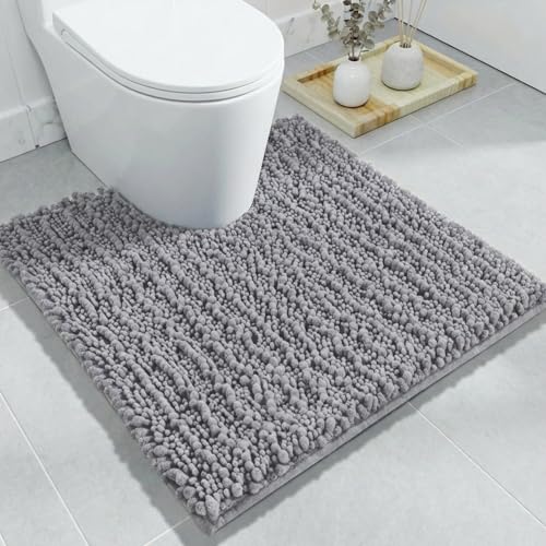 Disolla Toilet Rug 24x24 Inch - Grey U-Shaped Bathroom Floor Mat, Soft Shaggy Plush Absorbent Chenille Contour Rug, Non-Slip Washable Pedestal Base Rug - color: Grey, size: 2' x 2' (24''x24'' Toilet Rug)