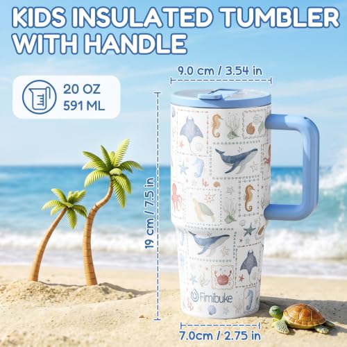Fimibuke 20oz Kids Insulated Tumbler with Handle, Toddler Water Bottle | Leakproof 18/8 Stainless Steel Cups w/ Flip Straw Lid & Silicone Straw, BPA Free Water Bottle Kids School Gift for Boys Girls - color: Farm & Marine Animals