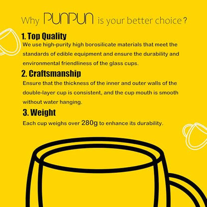 PunPun 17oz.500ml Large Coffee Mug,Double Walled Clear Mugs,Coffee Glass Cup, Heat Resistant Borosilicate Clear Glasses,Premium Glasses, Set of 2 - color: 500ml / set of 2