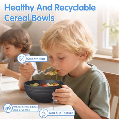 Quatish 14 PCS Cereal Bowls，Plastic bowls,Wheat Straw Soup Bowl,Black | Unbreakable,Dishwasher & Microwave Safe, Easy-to-Clean,Lightweight,Portable,for Camping Salad Kitchen & Picnics,Snack,Small - color: Black