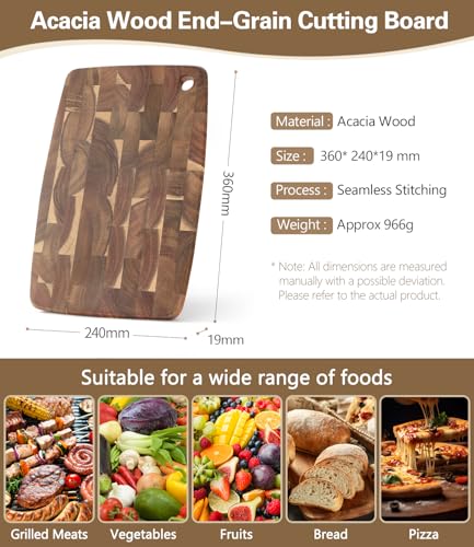XINZUO Small Acacia Wood End-Grain Kitchen Cutting and Serving Board, for Kitchen, 14" x 9" Reversible Wooden Chopping Board for Meat, Cheese, Fruit & Vegetables,Easy to Clean(Rectangular) - size: 14.1"L x 9.4"W