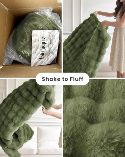 Ultra Soft Cozy Faux Fur Throw Blanket, Fuzzy Plush Thick Bubble Blanket, Oversize Luxury Fluffy Blanket for Couch, Bed, and Living Room, 60x80 Inches, Green - color: Green, size: Twin