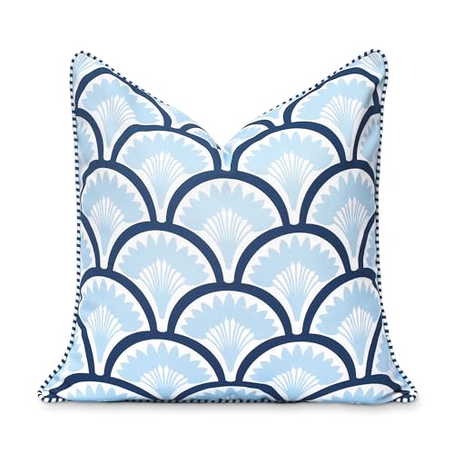 Hofdeco Premium Coastal Patio Indoor Outdoor Throw Pillow Cover Only, 20"x20" Water Repellent for Backyard, Couch, Baby Blue Navy Print Tropical Ravenala Palm Tree - color: Baby Blue Navy Tropical Ravenala Palm Tree 20"x20"