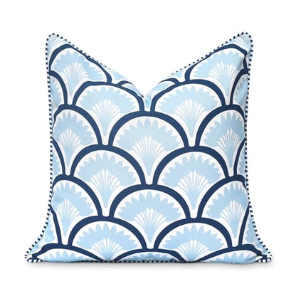 Hofdeco Premium Coastal Patio Indoor Outdoor Throw Pillow Cover Only, 20"x20" Water Repellent for Backyard, Couch, Baby Blue Navy Print Tropical Ravenala Palm Tree - color: Baby Blue Navy Tropical Ravenala Palm Tree 20"x20"