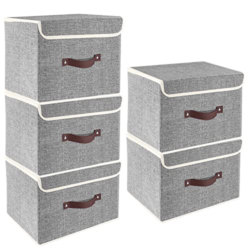 Foldable Storage Boxes with Lids 5 Pack Fabric Storage Bins with Lids, Closet Organizers for Clothes Storage, Room Organization, Office Storage, Toys - Gray - color: Gray, size: 5-pcs 14.9x9.8x9.8 in